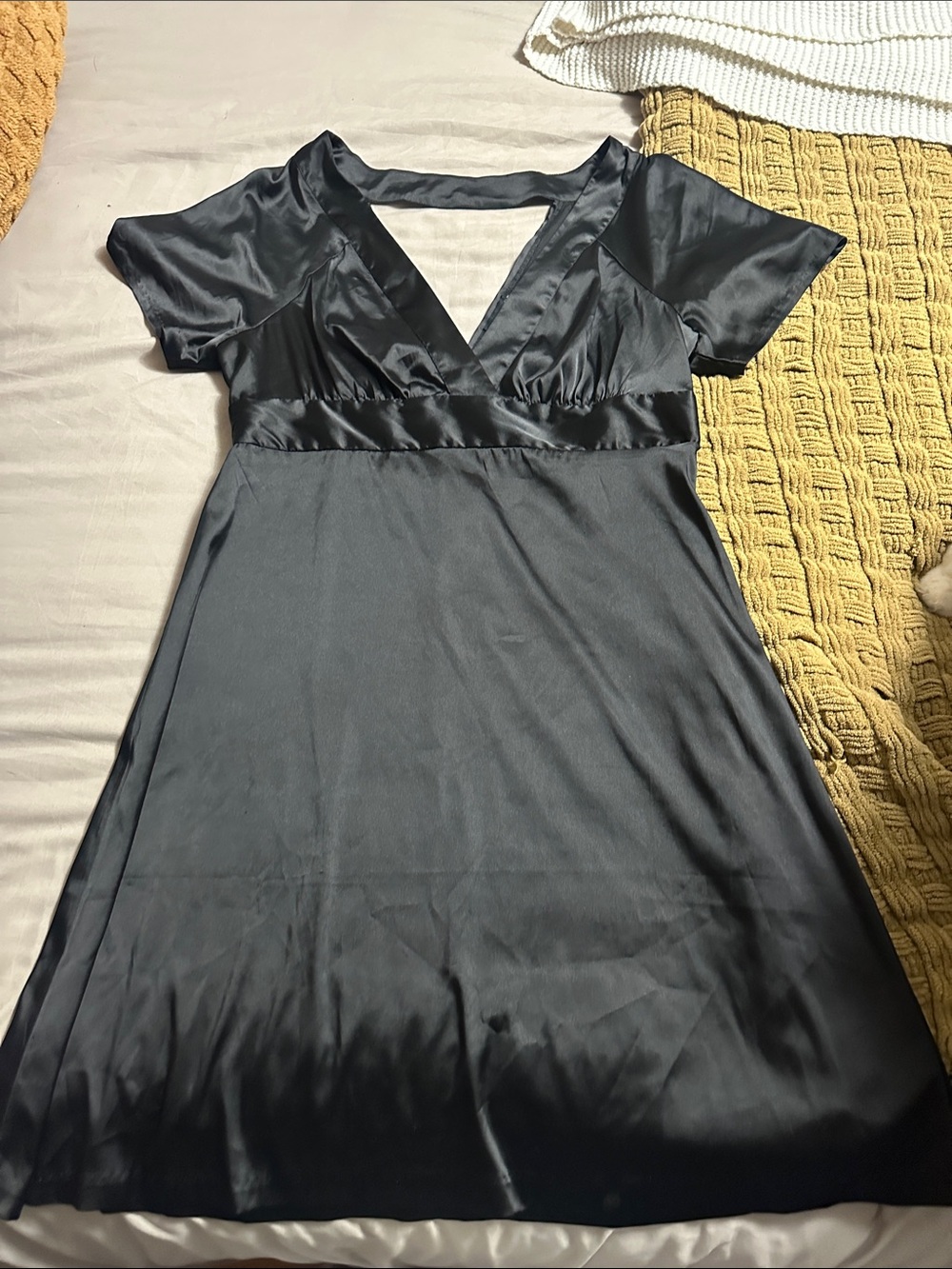 Black Satin V-Neck Dress
